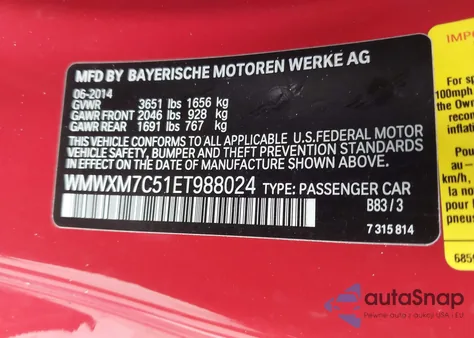 2014 Mini Hardtop Cooper S z USA, uszkodzony, nr VIN WMWXM7C51ET988024